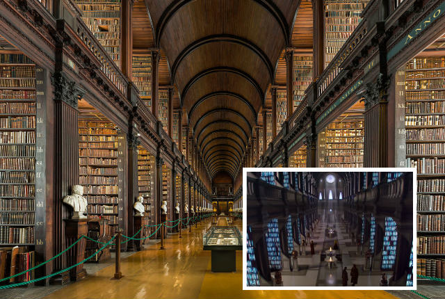Biblioteca del Trinity College y la biblioteca del mundo Star Wars - Destino y Sabor