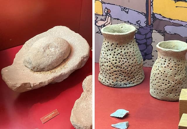 Molino de cereal para hacer unas gachas y una quesera de cerámica, objetos localizados en Iniesta - Destino y Sabor