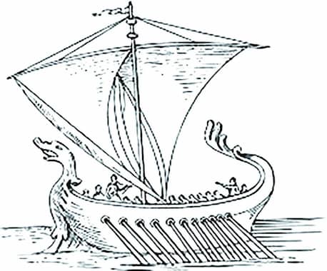 Dibujo de barco romano en el Ebro en la ciudad de Varea