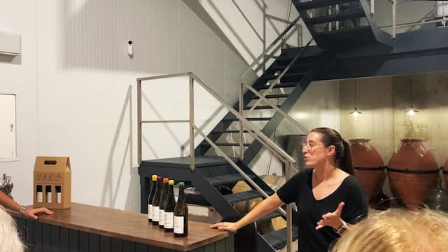 María explicando su proyecto a los visitantes de la bodega - Destino y Sabor